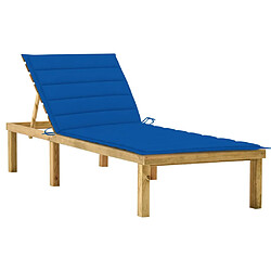 vidaXL Chaise longue avec coussin bleu royal Bois de pin imprégné 