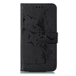 Etui en PU litchi texture empreinte plume noir pour votre Samsung Galaxy A41 (Global Version)