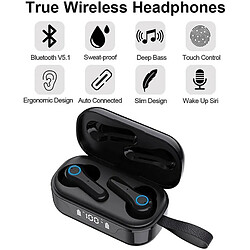 Chrono Ecouteur Bluetooth, Écouteurs sans Fil Bluetooth 5.1 avec Mini Boîtier (30g) TWS Stéréo Oreillette Bluetooth 30h d'Autonomie, Contrôle Tactile, USB-C Charge Rapide IPX7 Étanche Casque Sport(Noir) pas cher