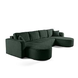 Bestmobilier Miro - canapé panoramique en U 7 places - convertible avec coffre - en velours texturé Miro - canapé panoramique en U 7 places - convertible avec coffre - en velours texturé - Vert