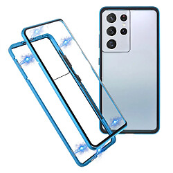 Coque en métal Cadre d'installation de serrure magnétique bleu pour votre Samsung Galaxy S21 Ultra 5G