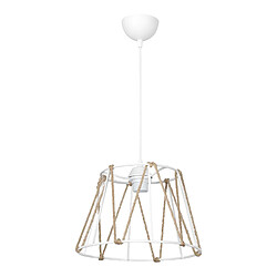 Helloshop26 Lustre lampe lumière suspendu suspension en abs et corde de jute hauteur 60 cm E27 blanc / naturel 03_0007484