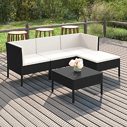 vidaXL Salon de jardin 5 pcs avec coussins résine tressée noir