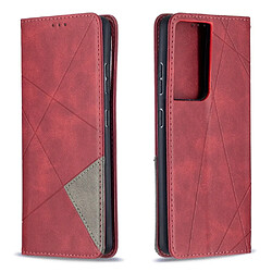 Etui en PU motif géométrique avec support et porte-cartes rouge pour votre Samsung Galaxy S30 Ultra