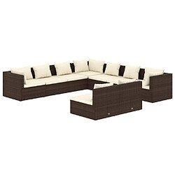 Maison Chic Salon de jardin 9 pcs + coussins - Mobilier/Meubles de jardin - Table et chaises d'extérieur Marron Résine tressée -MN10144