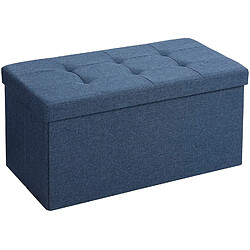 Helloshop26 Banc de rangement coffre avec couvercle grand pouf pliable chambre entrée gain d'espace volume de 80 litres charge max de 300 kg rembourrage bleu foncé 12_0000232