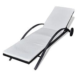 Maison Chic Chaise longue avec coussin | Bain de soleil Relax | Transat et roues Résine tressée Noir -GKD30977