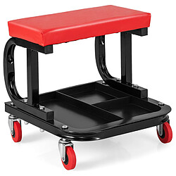 Helloshop26 Tabouret roulant garage avec plateau à outils de rangement siège de mécanicien rembourré charge 150 kg 38 x 37 x 36 cm noir et rouge 20_0009488