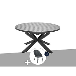 Table de jardin ronde en aluminium gris avec allonge papillon Palma avec 6 chaises Fuerte Ventura - Jardiline