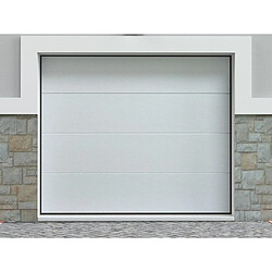 Vente-Unique Porte de garage sectionnelle effet bois blanc motorisée L254 x H218 cm - PRIETA