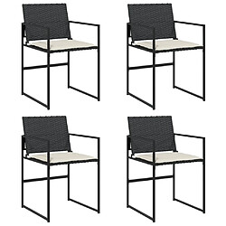 vidaXL Chaises de jardin lot de 4 avec coussins noir résine tressée