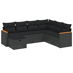 vidaXL Salon de jardin 7 pcs avec coussins noir résine tressée