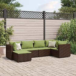 vidaXL Salon de jardin 6 pcs avec coussins Marron Résine tressée