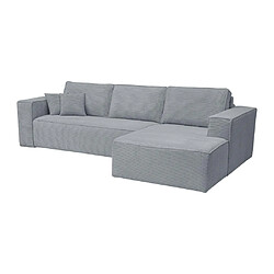 Avis Vente-Unique Canapé d'angle droit convertible express en velours côtelé gris clair - Couchage 140 cm - Matelas 14 cm AMELIA II