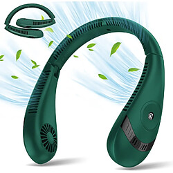 (Green) Youngshion Foldable Neck Fan Portable LED Display Fan