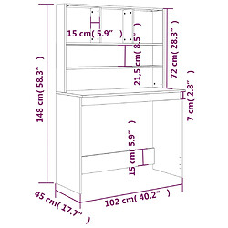 vidaXL Bureau et étagères Blanc brillant 102x45x148 cm Bois ingénierie pas cher