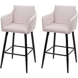 Decoshop26 Lot de 2 tabourets de bar avec repose-pieds en tissu crème et métal noir TDB04063