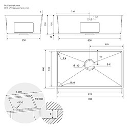 ML-Design Évier de cuisine en acier inoxydable à encastrer anthracite avec vidage 70x40 cm pas cher