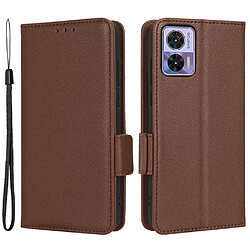 Etui en PU texture litchi, fermoir magnétique double, anti-chocs avec support pour votre Motorola Edge 30 Neo 5G - marron