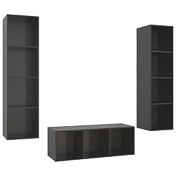 Maison Chic Ensemble de meubles TV 3 pcs pour salon - Gris brillant Aggloméré -MN63950