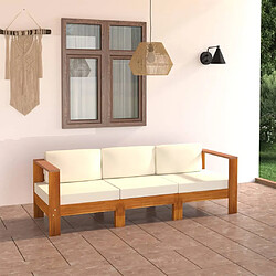 vidaXL Canapé de jardin 3 places et coussins blanc crème Bois d'acacia