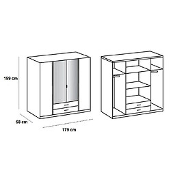 Inside 75 Armoire de rangement GABY chêne 2 portes 2 tiroirs laqués blanc 2 portes miroir