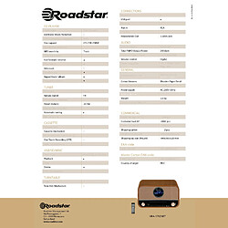 Avis Stéréo Vintage, Radio Numérique FM, Lecteur CD-MP3 Bluetooth USB Enregistrement, , Bois, Roadstar, HRA-1782NBT