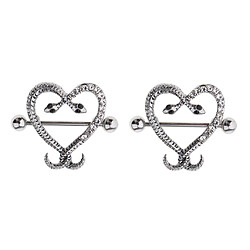 1 paire mamelon bouclier barbell twined coeur de serpent bijoux nipplering blanc