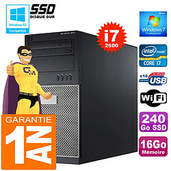 PC Tour DELL 7010 Core I7-2600 Ram 16Go Disque 240 Go SSD Graveur DVD Wifi W7 - Occasion