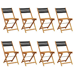 vidaXL Chaises de jardin pliantes lot de 8 noir bois d'acacia massif