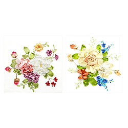 2 Pièces Kits De Broderie De Ruban Kit De Peinture De Fleurs Bricolage Estampillé Ensemble De Point De Croix