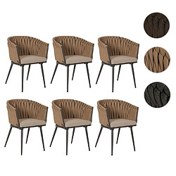 Mendler Lot de 6 chaises de salle à manger en aluminium HWC-N38, chaise d'intérieur avec accoudoirs, corde tressée en oléfine ~ beige Coussin marron clair