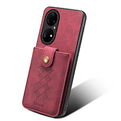 Coque en TPU + PU avec porte-carte détachable rouge pour votre Huawei P50 Pro