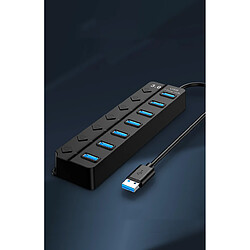 INF Hub USB 3.0 5 Gbit/s 7 ports avec boutons marche/arrêt individuels