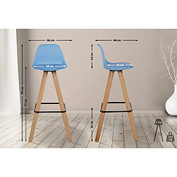 Avis Decoshop26 Tabouret de bar chaise haute x1 repose-pieds style scandinave en plastique et PVC bleu structure en bois clair carré 10_0004627