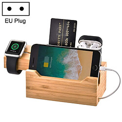 Wewoo Chargeur Base de gestion charge en bambou multi-fonction avec 3 ports USB, pour Apple Watch, AirPods, iPhone, prise UE