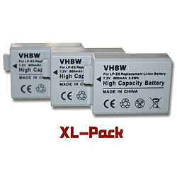 Vhbw 3 x batterie Li-Ion 800mAh (7.4V) pour appareil photo Canon EOS 450D, 500D, 1000D et Digital Rebel XSi, etc. Remplace : LP-E5.