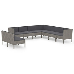 Maison Chic Salon de jardin 9 pcs + coussins - Mobilier/Meubles de jardin - Table et chaises d'extérieur Résine tressée Gris -MN78333