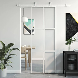 vidaXL Porte coulissante blanc 76x205 cm verre trempé aluminium 