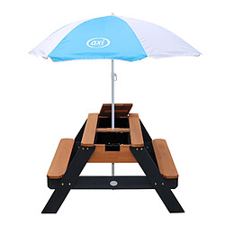 AXI Nick Table Sable et Eau / Table Pique Nique avec Parasol, Bois Gris & Marron | Table Jeux d'eau avec Couvercle, Boîtes de Rangement & Parasol | Table d eau Extérieur pour le jardin - 95x97x48cm