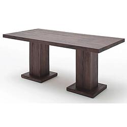 Table à manger en chêne massif patiné laqué avec 2 colonnes - L.260 x H.76 x P.100 cm -PEGANE-