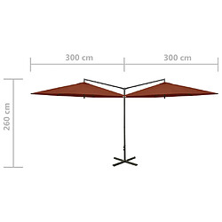 vidaXL Parasol de jardin double avec mât en acier terre cuite 600 cm pas cher