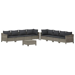 Avis Maison Chic Salon de jardin 9 pcs + coussins - Mobilier/Meubles de jardin - Table et chaises d'extérieur Gris Résine tressée -MN14161