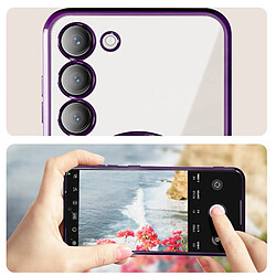 Avizar Coque MagSafe pour Samsung S23 silicone protection caméra Transparent / Violet pas cher