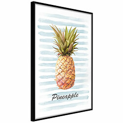 Paris Prix Affiche Murale Encadrée Pineapple on Striped Background 20 x 30 cm Noir