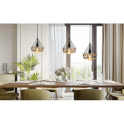 Goeco Corde de chanvre Cage Lampe de Plafond,Lustre Suspension Industrielle 25cm en forme Diamant Corde de Chanvre