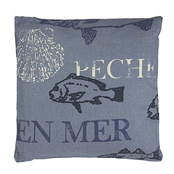 Thedecofactory PECHE - Coussin en coton motifs pêches et poissons bleu 38x38