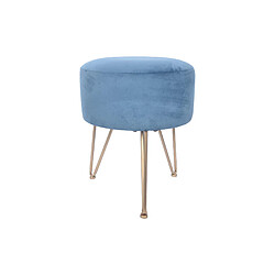 Mobili Rebecca Rebecca Mobili Tabouret Rembourré Pouf en Velours Bleu pour Salon Chambre à Coucher