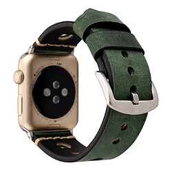 Wewoo Bracelet vert pour Apple Watch Series 3 & 2 & 1 42mm rétro en cuir véritable montre-bracelet pas cher