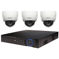 Kit de Vidéosurveillance Dahua Enregistreur DVR et 3 Mini Caméras Dôme Analogiques HDCVI